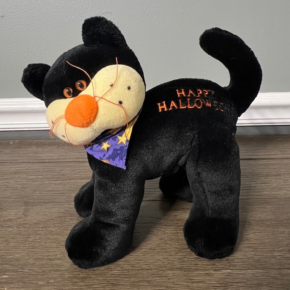 Fiesta Black Cat Plush Happy Halloween Embroidered Stuffed Animal Toy H01398R